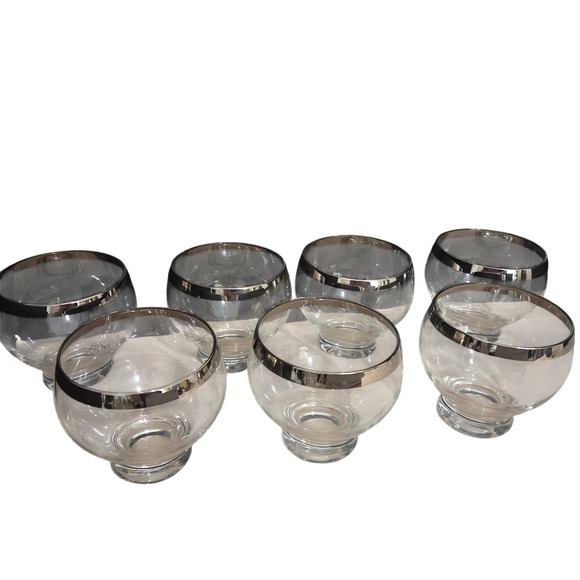 Set of 7 MCM Dorothy Thorpe Silver Rimmed Cocktail Barware Drinkware Roly Poly - Picture 1 of 13